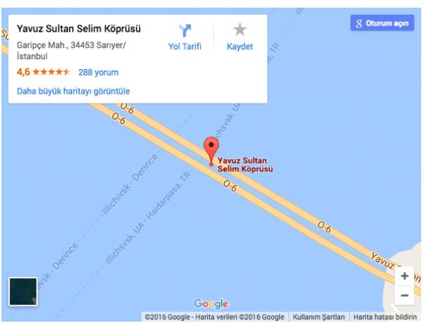 Yavuz Sultan Selim Köprüsü Uydu Görüntüsü ve Haritası